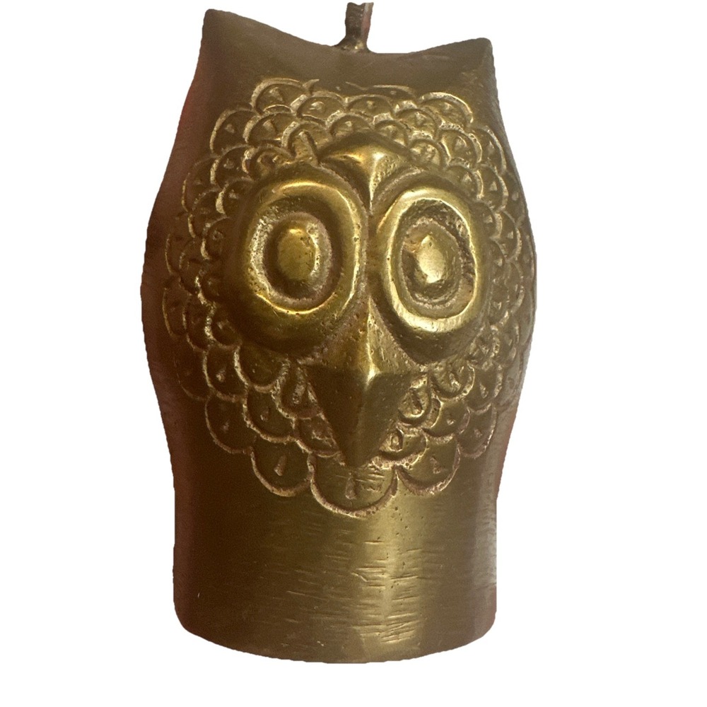 Vintage Etched Brass Owl Bell Marked India - 4" tall 1 1/2" Wide